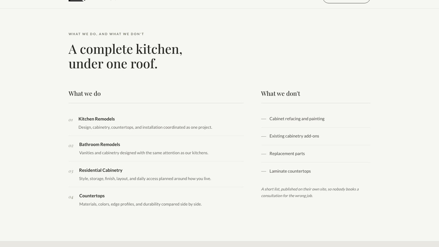 The services section of the new homepage